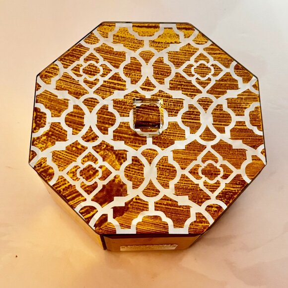Cynthia Rowley New York Mirrored Beveled Glass Jewelry Trinket Box Golden Octago - Picture 4 of 16